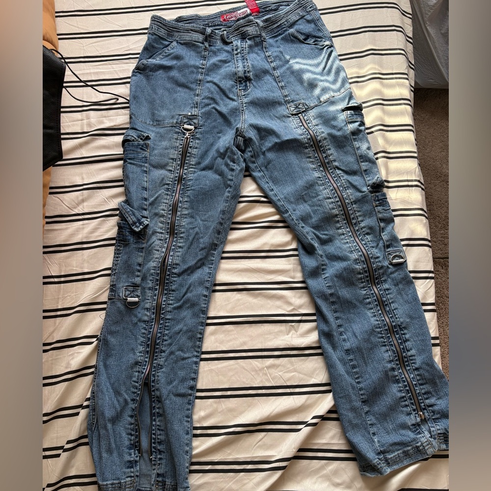 Vintage bondage bell bottom jeans, that can zip up or down